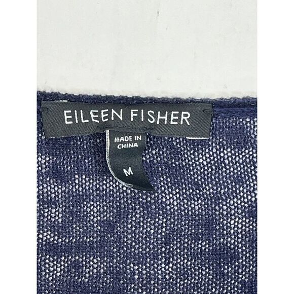 Eileen Fisher Sweater Organic Linen Size Medium Blue White Semi Sheer Knit - Picture 4 of 11